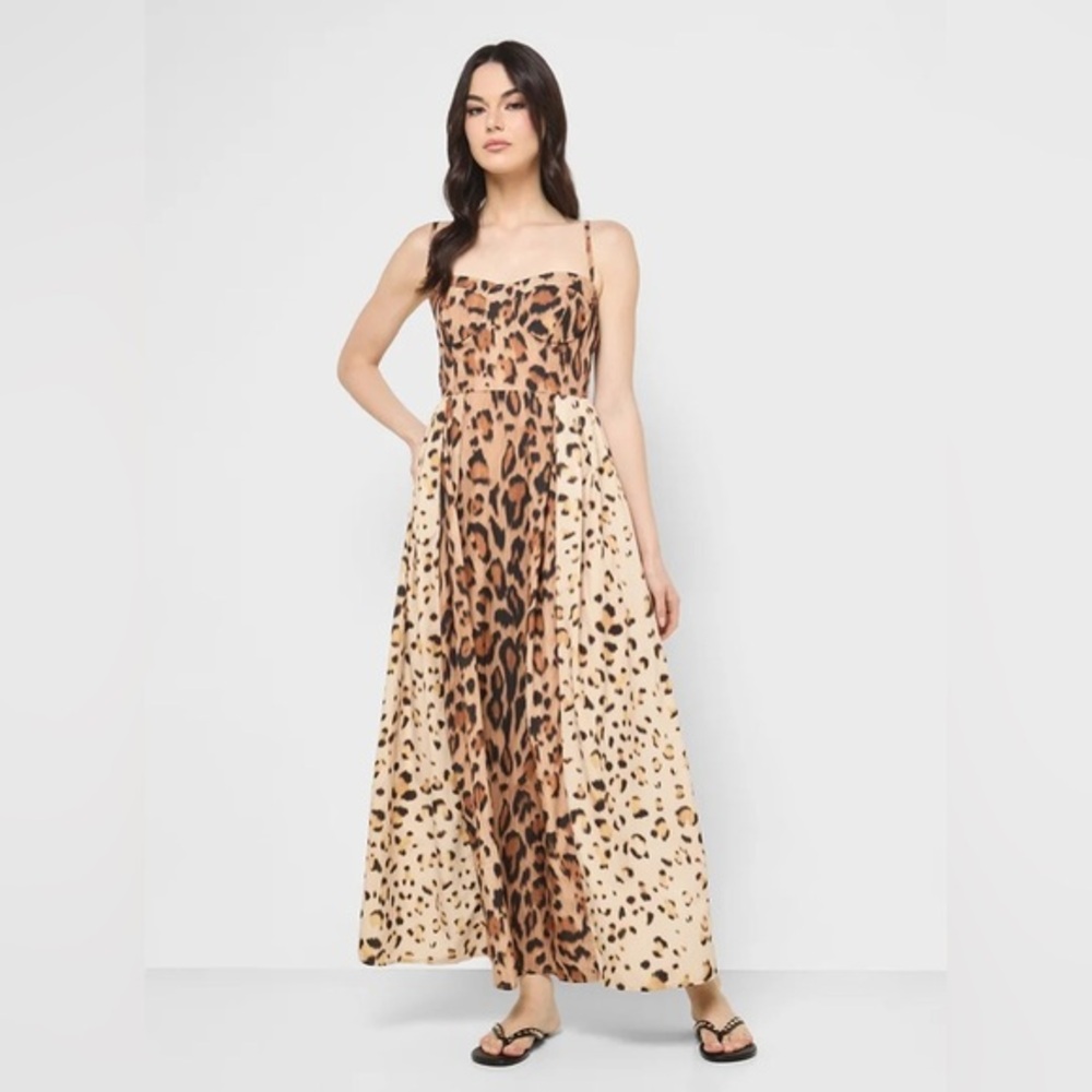 Micas Strappy Corset Bodice Leopard Print Dress Size S MA4-35